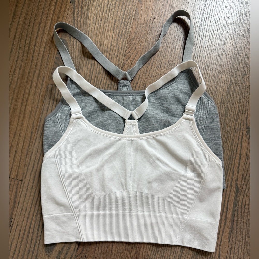 All in Motion Sports Bras, Gray & White, Size L